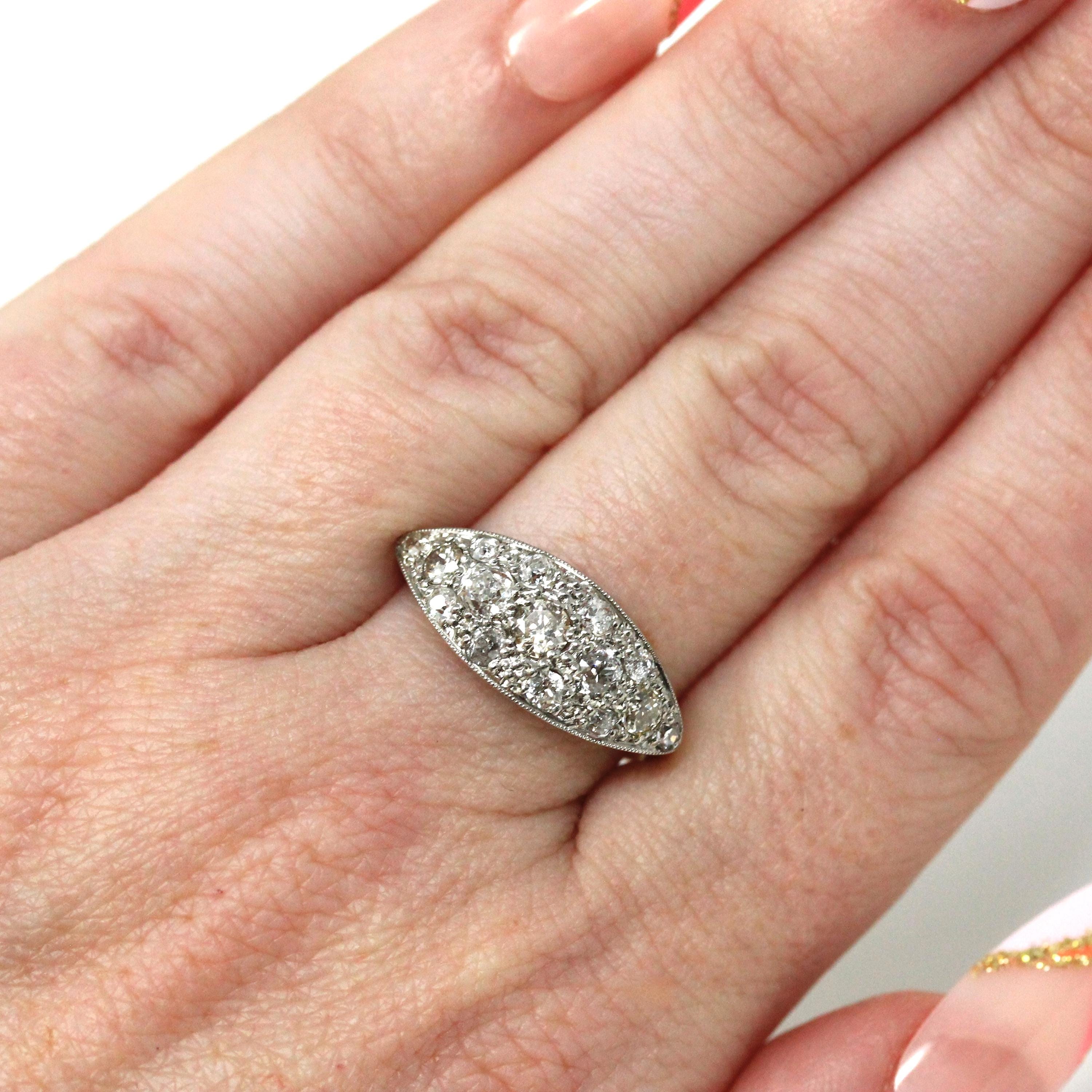 Art Deco Diamond Ring - Antique 18k Yellow & White Gold .83 CTW Cluster - Circa 1920s Era Size 7 East West Eye Fine Two Tone 20s Jewelry