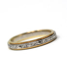 Vintage Two Tone Band - Retro 18k Yellow Gold & Platinum Engraved Floral Designs - Circa 1960s Size 5 1/2 Wedding Unisex Fine Bridal Jewelry