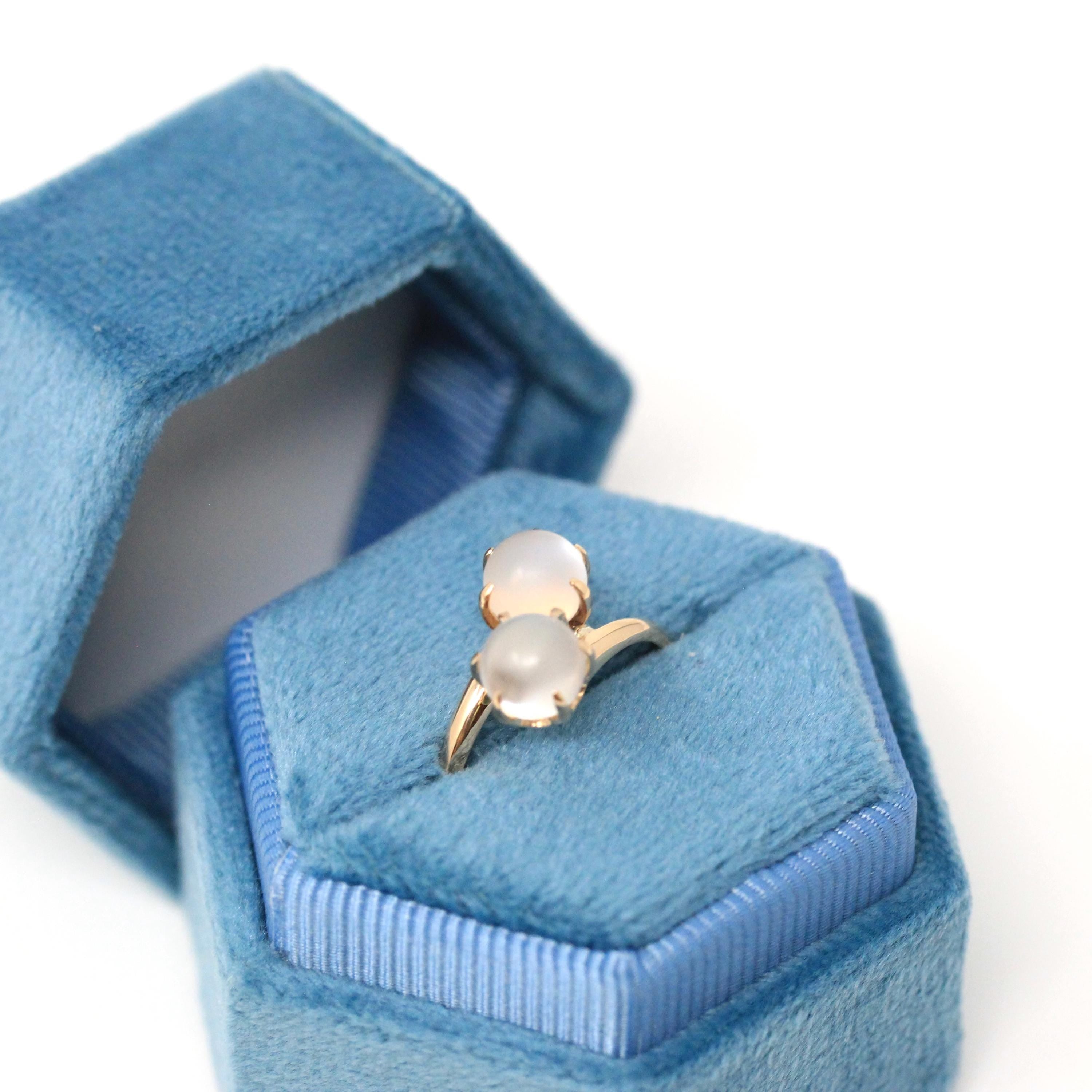 Edwardian Moonstone Ring - Vintage 10k Yellow Gold Natural Round Toi Et Moi Orb Gems - Antique Circa 1910s Era Size 5.5 Bypass Fine Jewelry