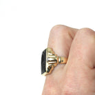 Vintage Warrior Intaglio Ring - Mid Century 10k Gold Carved Black Chalcedony Natural Diamonds - Circa 1940s Size 7 1/2 Unisex Fine Jewelry