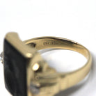 Vintage Warrior Intaglio Ring - Mid Century 10k Gold Carved Black Chalcedony Natural Diamonds - Circa 1940s Size 7 1/2 Unisex Fine Jewelry