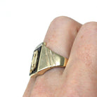 Letter "D" Onyx Ring - Mid Century 10k Yellow & White Gold Black Chalcedony Signet - Vintage 1950s Era Size 11 Men's Unisex Fine Jewelry