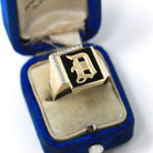 Letter "D" Onyx Ring - Mid Century 10k Yellow & White Gold Black Chalcedony Signet - Vintage 1950s Era Size 11 Men's Unisex Fine Jewelry