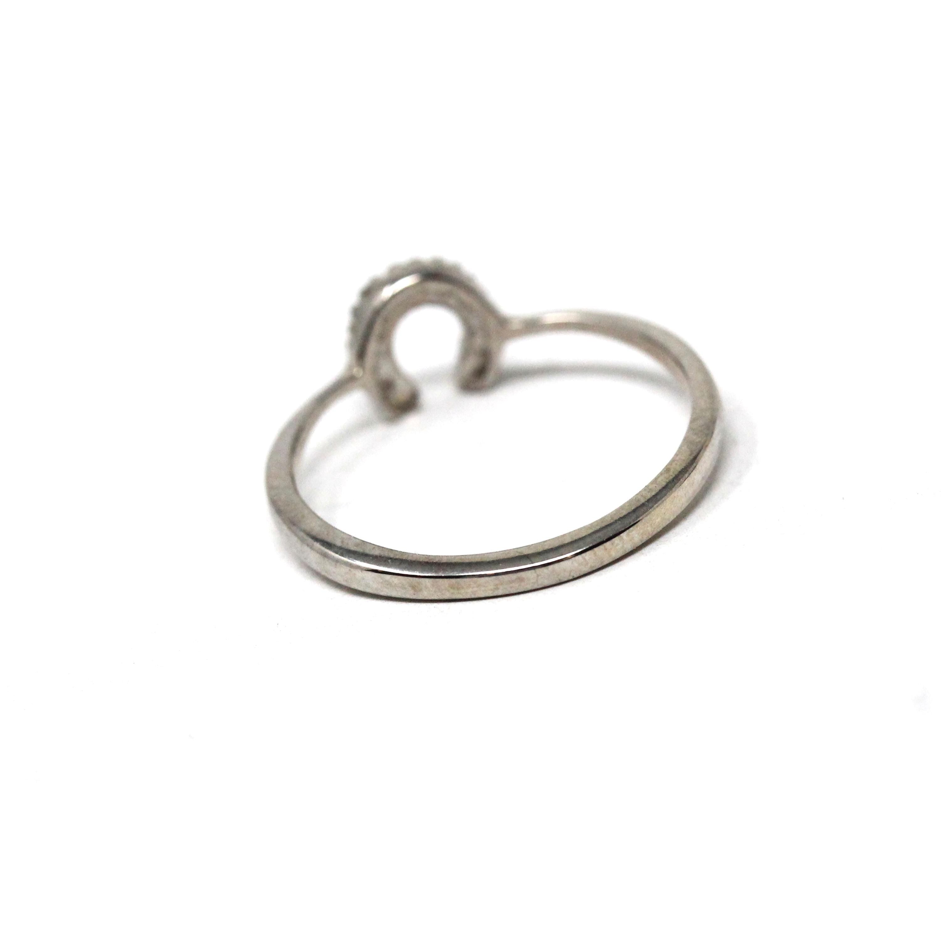 Diamond Horseshoe Ring - Modern 10k White Gold Natural Gemstones - Estate Dainty Size 6 1/4 Equestrian Horse Good Luck Love Joy Fine Jewelry