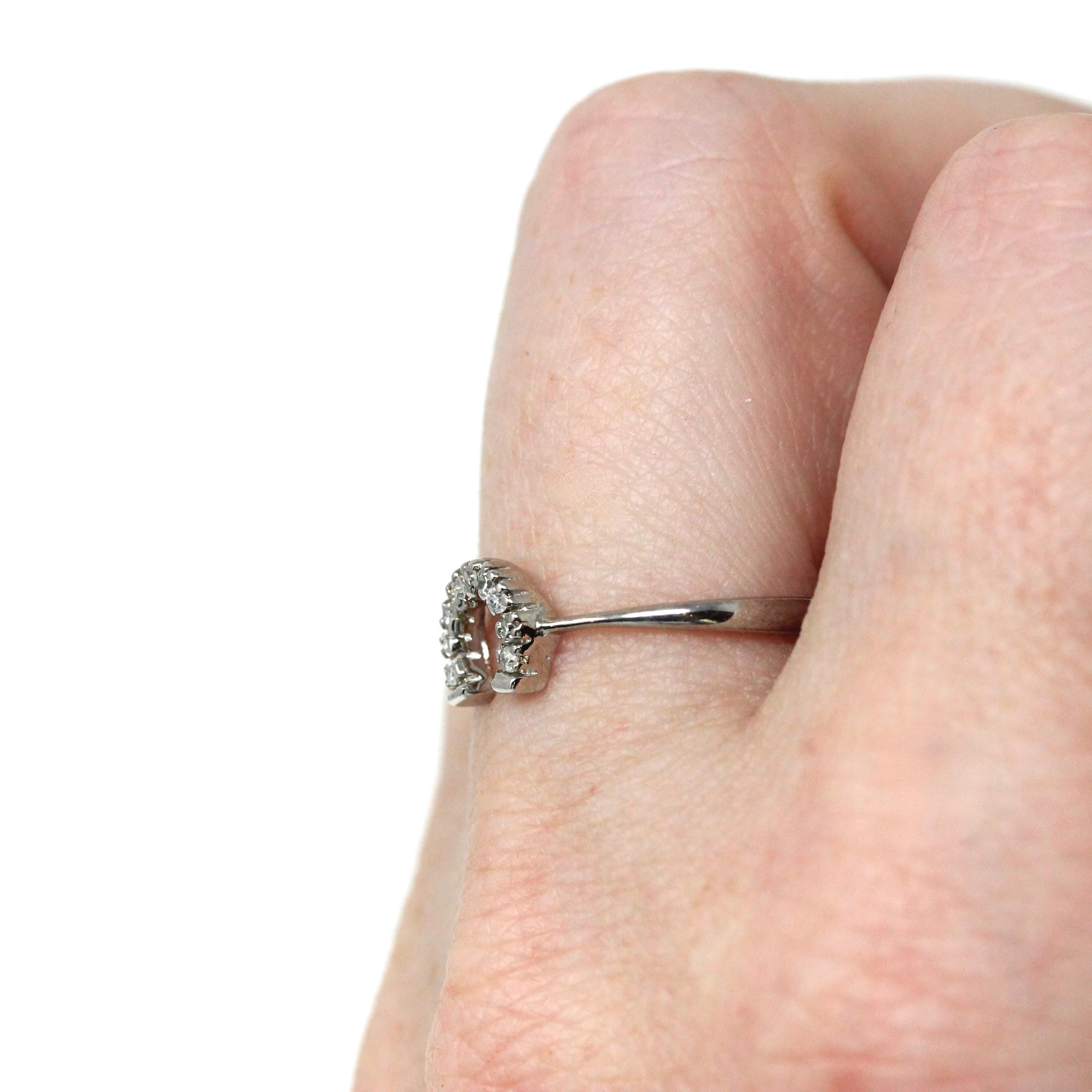 Diamond Horseshoe Ring - Modern 10k White Gold Natural Gemstones - Estate Dainty Size 6 1/4 Equestrian Horse Good Luck Love Joy Fine Jewelry