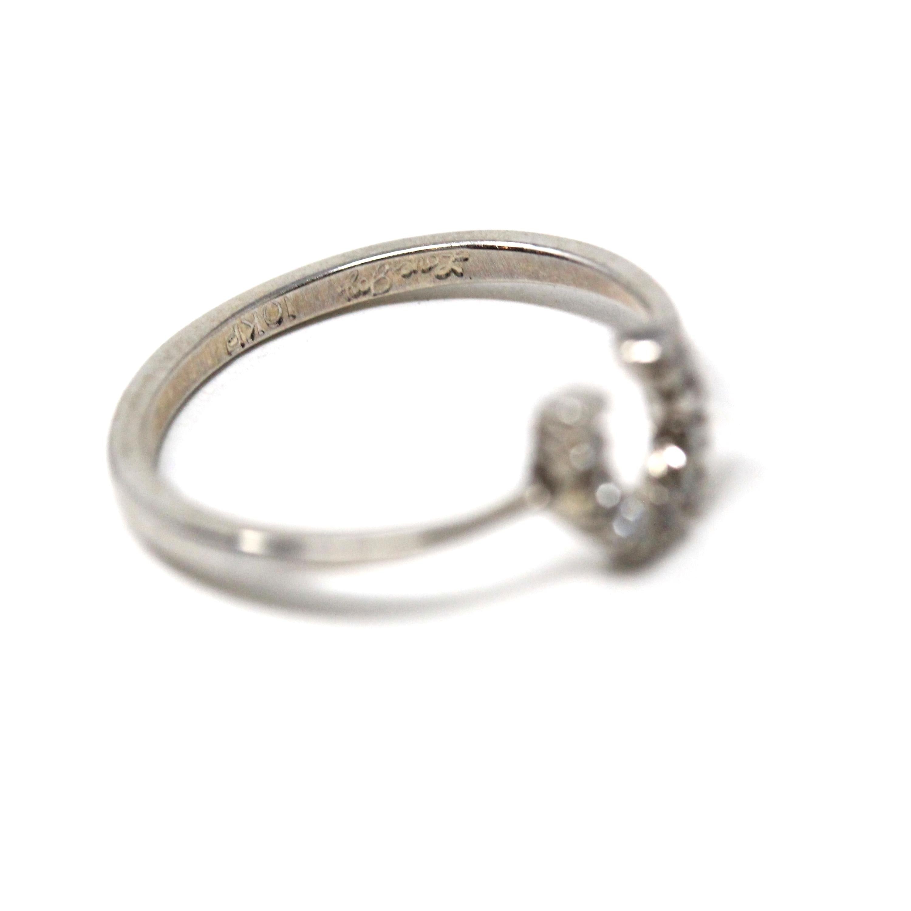 Diamond Horseshoe Ring - Modern 10k White Gold Natural Gemstones - Estate Dainty Size 6 1/4 Equestrian Horse Good Luck Love Joy Fine Jewelry