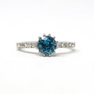 Zircon & Diamond Ring - Estate Platinum Natural Blue Gemstone Alternative Engagement - Modern Size 6 December Birthstone Fine Bridal Jewelry