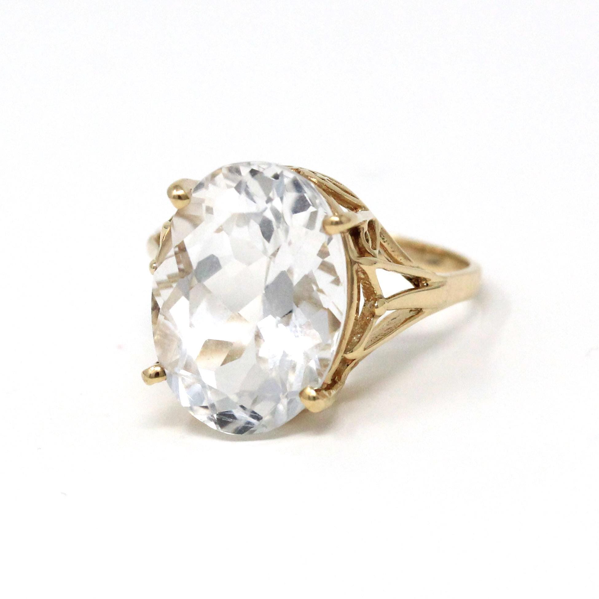 Vintage Topaz Ring - Estate 10k Yellow Gold Natural Gemstone Statement Solitaire - Modern Circa 1990s Era Size 10 1/2 Large Fine Y2K Jewelry