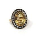 Antique Halo Ring - Edwardian 10k Yellow Gold Natural Yellow Citrine Seed Pearl Cluster Statement - Vintage 1900s Size 3 1/4 Fine Jewelry