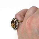Antique Halo Ring - Edwardian 10k Yellow Gold Natural Yellow Citrine Seed Pearl Cluster Statement - Vintage 1900s Size 3 1/4 Fine Jewelry