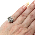 Floral Diamond Ring - Mid Century Era 14k White Gold .07 CTW Clustered Statement - Circa 1950s Size 2.75 Leaf Branch Nature Fine Jewelry