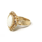 Opal Cocktail Ring - Vintage 14k Yellow Gold Cabochon Cut 3CT Gem - Circa 1970s Size 6 Diamond Halo .40 CTW Accent Retro Era Fine Jewelry