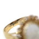 Opal Cocktail Ring - Vintage 14k Yellow Gold Cabochon Cut 3CT Gem - Circa 1970s Size 6 Diamond Halo .40 CTW Accent Retro Era Fine Jewelry