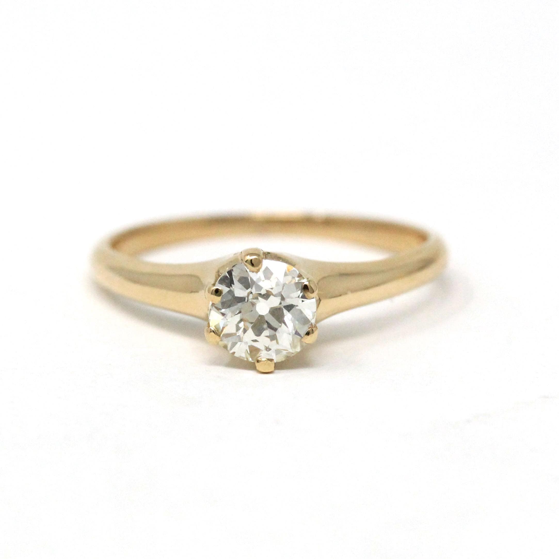 Antique Diamond Ring - Edwardian Era 14k Yellow Gold Solitaire Old European Cut Gemstone - Vintage 1910s Size 5 1/2 Fine Engagement Jewelry