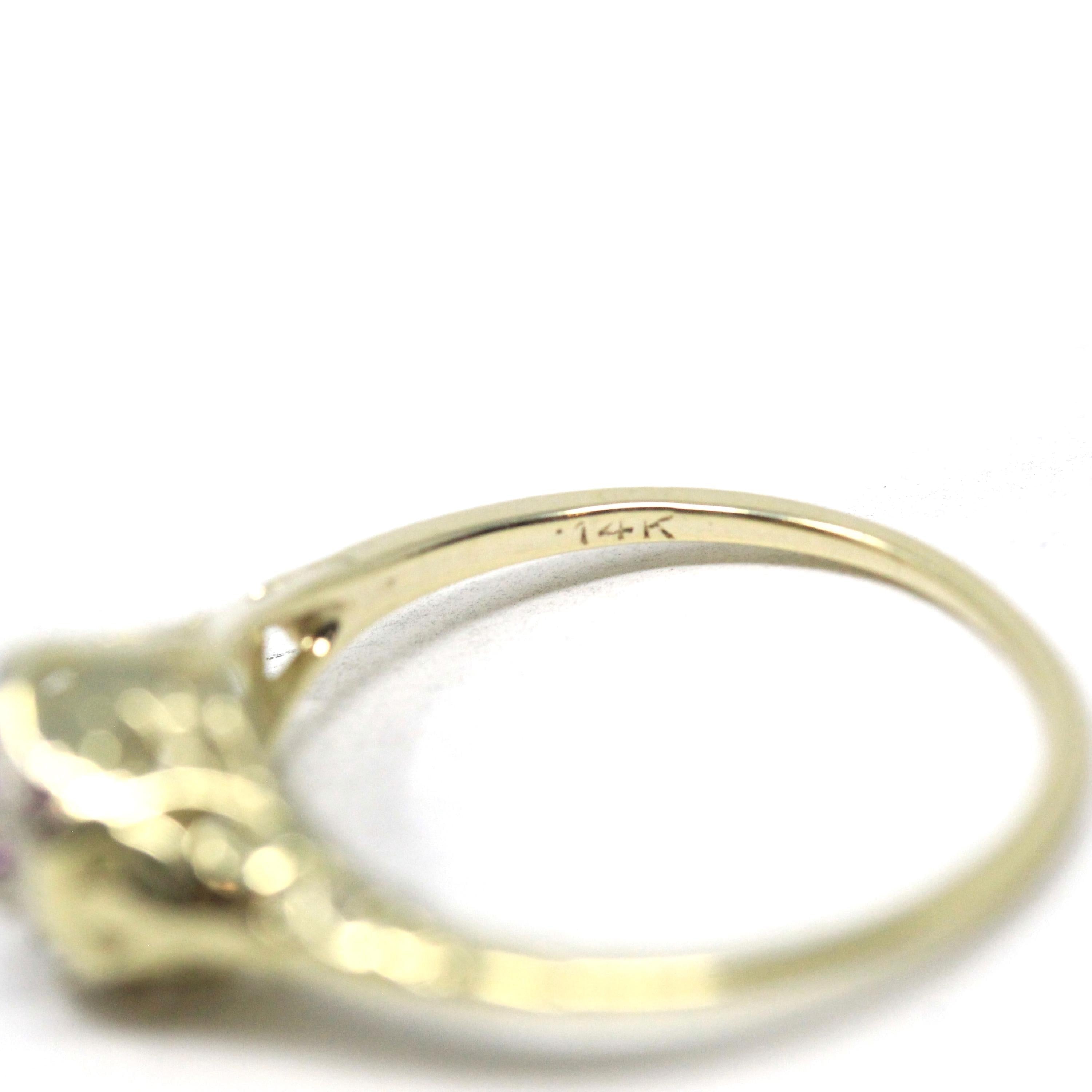 Vintage Pink Sapphire Ring - Art Deco 14k Gold Two Tone Butterfly Filigree Natural Gemstone - Circa 1930s Size 6 1/2 Fine Hexagonal Jewelry