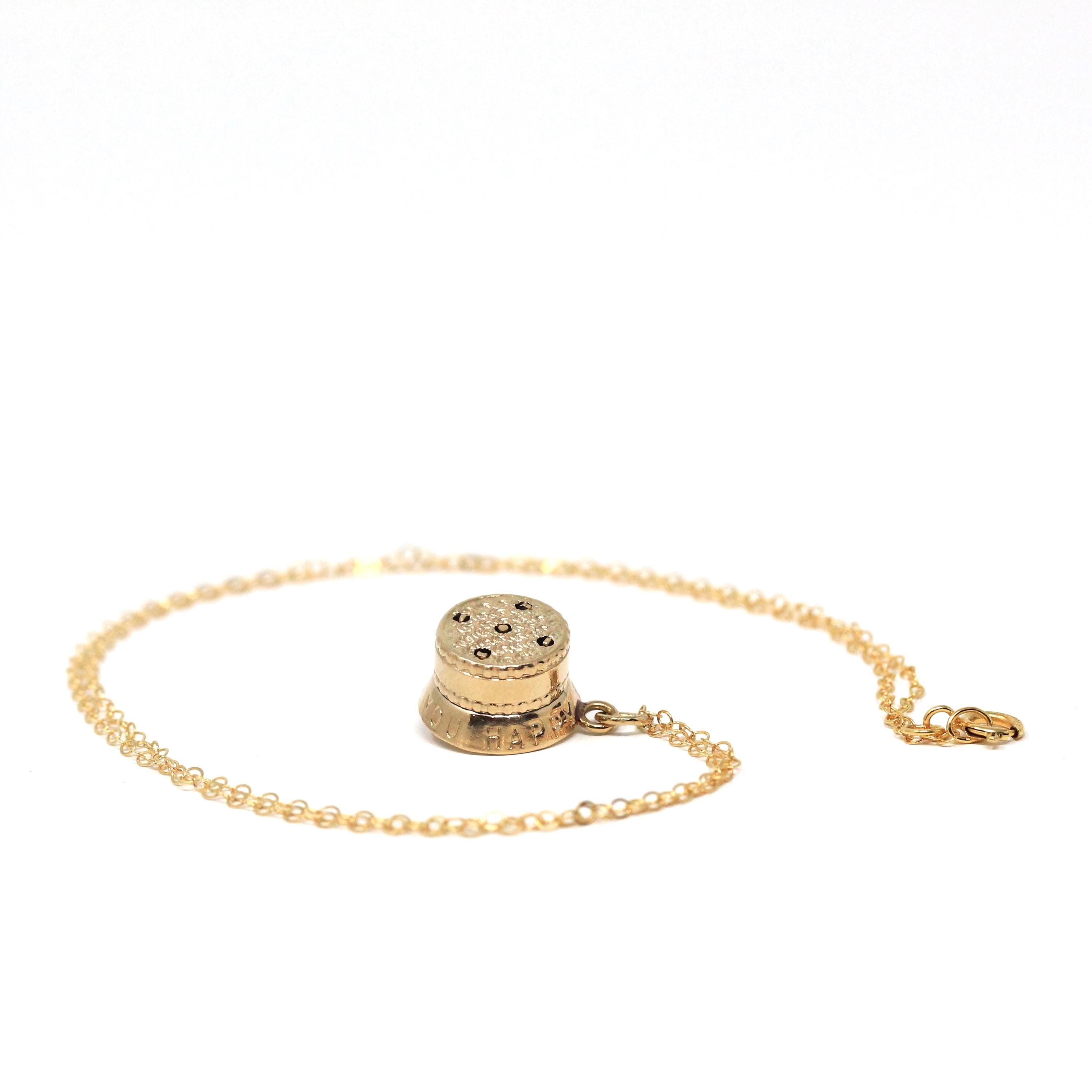 Vintage Birthday Cake Charm - Mid Century Era 14k Yellow Gold Candles Pendant Necklace - Circa 1950s Kinetic Interactive Celebration Jewelry