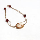 Vintage Cameo Bracelet - Mid Century 10k Yellow Gold Carved Shell Portrait & Red Carnelian Accents - Circa 1940s Era Fine Statement Jewelry