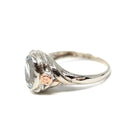 Vintage Aquamarine Ring - Art Deco 14k White & Rose Gold Oval Blue Beryl Gem Bezel Solitaire - Circa 1930s Size 3.25 Flower Fine Jewelry