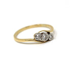Three Stone Ring - MidCentury 18k Yellow Gold & Platinum Diamond Bypass - Vintage Circa 1940s Era Size 7 Engagement Anniversary Fine Jewelry