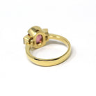 Natural Pink Topaz Ring - Estate 18k Yellow Gold Three Stone .28 CTW Accented Half Bezel Ring - Modern Circa 2000s Era Size 6 Fine Jewelry