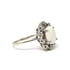Opal & Diamond Halo Ring - Modern Era 10k White Gold Oval Natural Gemstones - Estate Circa 1980s Size 6 3/4 Cluster Romany Fine 80s Jewelry