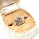 Diamond "R" Signet Ring - Mid Century 14k Yellow Gold Engraved Letter Initial .01 CT Accent - Vintage Circa 1950s Era Size 4.25 Fine Jewelry