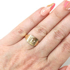 Diamond "R" Signet Ring - Mid Century 14k Yellow Gold Engraved Letter Initial .01 CT Accent - Vintage Circa 1950s Era Size 4.25 Fine Jewelry