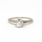 Art Deco Diamond Ring - Vintage 14k White Gold .78 CT Old European Cut Solitaire - Circa 1930s Size 6 3/4 Fine Engagement GIA Report Jewelry