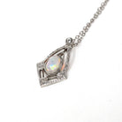 Art Deco Charm - Vintage 14k White Gold Natural Opal Diamond Pendant Necklace - Circa 1930s Era Stick Pin Conversion Fine Statement Jewelry