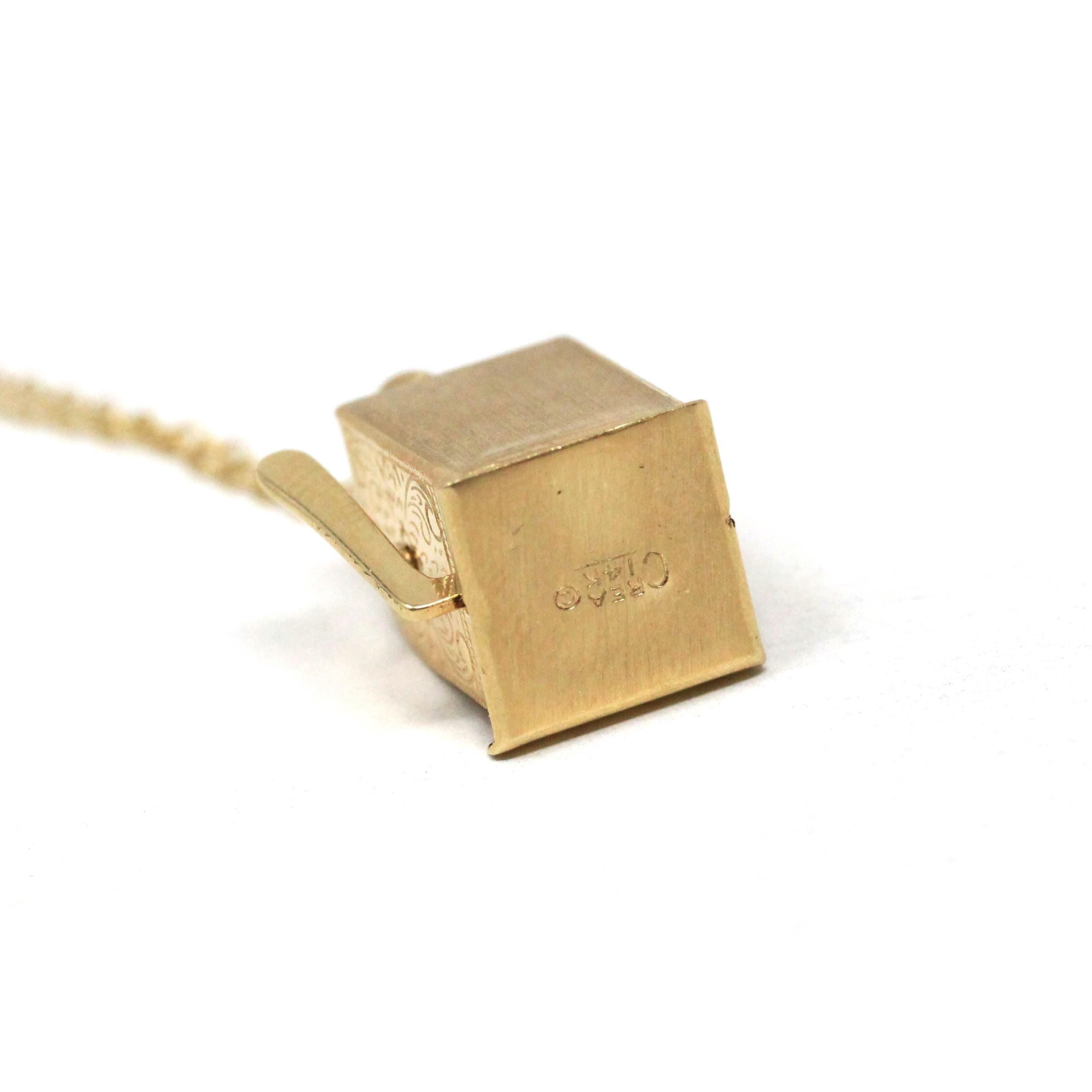Vintage Slot Machine Charm - Retro 14k Yellow Gold Moveable 3-D Pendant Necklace - Circa 1960s Fruit Gambling Figural Betting Fine Jewelry