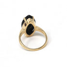 Vintage Onyx Ring - Retro 14k Yellow Gold Navette Marquise Black Chalcedony Gemstone - Circa 1960s Size 4 1/4 Natural Diamond Fine Jewelry
