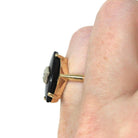 Vintage Onyx Ring - Retro 14k Yellow Gold Navette Marquise Black Chalcedony Gemstone - Circa 1960s Size 4 1/4 Natural Diamond Fine Jewelry