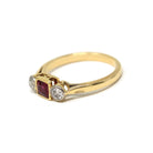 Antique Ruby & Diamond Ring - Art Deco Era 18k Gold Natural Gemstones Three Stone Band - Vintage Circa 1920s Size 4 3/4 Red Fine 20s Jewelry