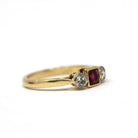 Antique Ruby & Diamond Ring - Art Deco Era 18k Gold Natural Gemstones Three Stone Band - Vintage Circa 1920s Size 4 3/4 Red Fine 20s Jewelry