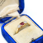 Antique Ruby & Diamond Ring - Art Deco Era 18k Gold Natural Gemstones Three Stone Band - Vintage Circa 1920s Size 4 3/4 Red Fine 20s Jewelry