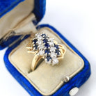 Sapphire & Diamond Ring - Estate 14k Yellow Gold Cluster Natural Gemstones - Modern Circa 1980s Era Size 6 3/4 Anniversary Fine 80s Jewelry