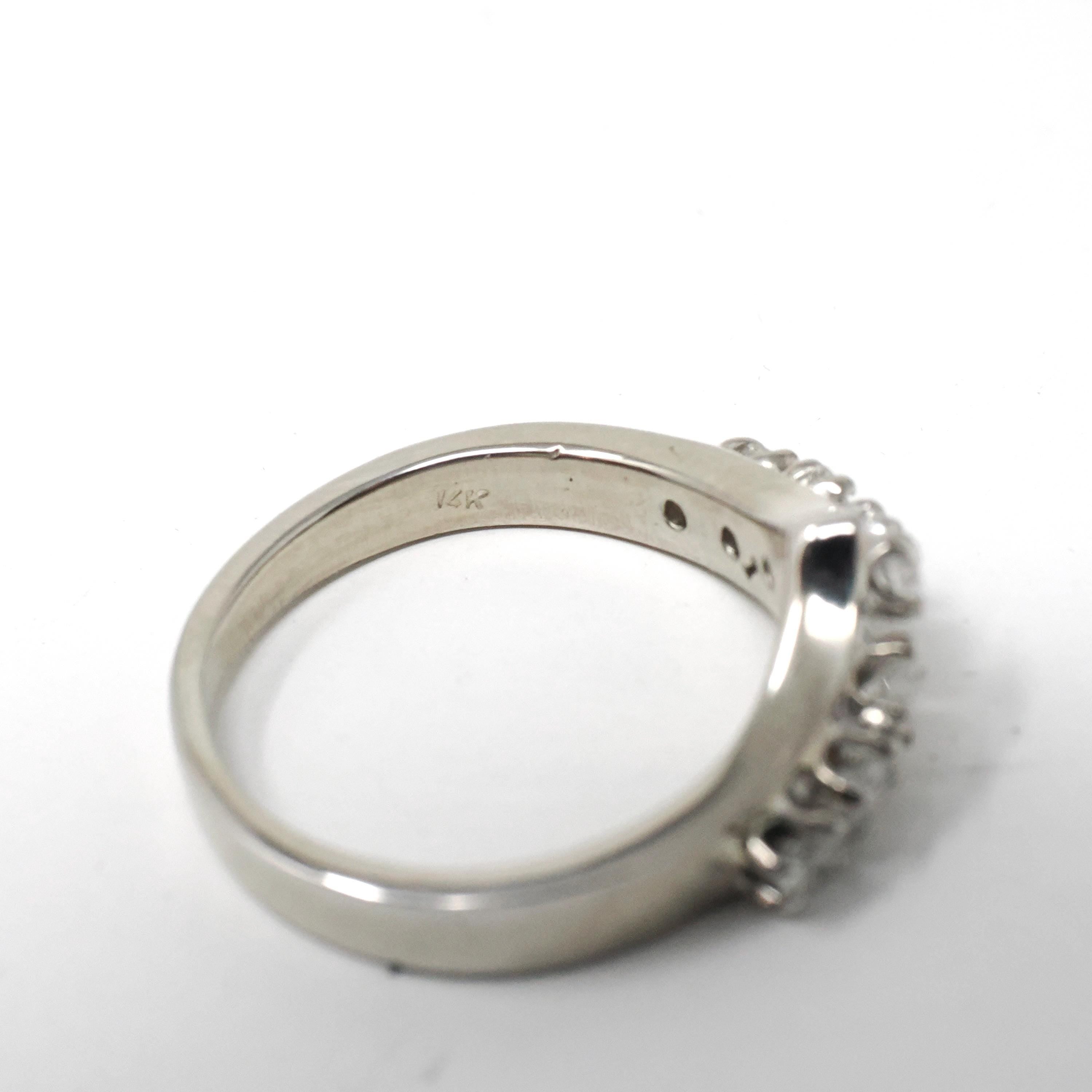 Diamond Chevron Band - Modern 14k White Gold V Point Stacking Wedding Ring - Estate Circa 2000's Era Size 5 1/4 Bridal Pairing Fine Jewelry