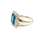 Vintage Glass Ring - Mid Century Era 10k Yellow & Rose Gold Simulated Gemstone Blue Glass - Circa 1940s Size 5 1/4 Fine Statement Jewelry