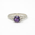 Vintage Amethyst Ring - Art Deco 10k White Gold Round Solitaire Gemstone Filigree - Circa 1930s Era Size 5 3/4 February Fine 30s Jewelry
