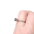 Vintage Amethyst Ring - Art Deco 10k White Gold Round Solitaire Gemstone Filigree - Circa 1930s Era Size 5 3/4 February Fine 30s Jewelry