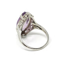 Art Deco Amethyst Ring - Vintage 14k 18k White Gold Marquise Gemstone Die Struck Filigree - Circa 1930s Era Size 6 Statement Fine Jewelry