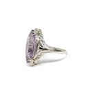 Art Deco Amethyst Ring - Vintage 14k 18k White Gold Marquise Gemstone Die Struck Filigree - Circa 1930s Era Size 6 Statement Fine Jewelry