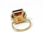 Citrine & Diamond Ring - Retro 18k Yellow Gold And Platinum Emerald Cut Orange Gem - Circa 1970s Era Size 6.5 Fine .18 CTW Statement Jewelry