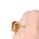 Citrine & Diamond Ring - Retro 18k Yellow Gold And Platinum Emerald Cut Orange Gem - Circa 1970s Era Size 6.5 Fine .18 CTW Statement Jewelry