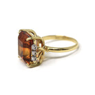 Citrine & Diamond Ring - Retro 18k Yellow Gold And Platinum Emerald Cut Orange Gem - Circa 1970s Era Size 6.5 Fine .18 CTW Statement Jewelry
