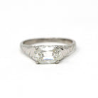 Antique 1.01 Carat Diamond Ring - Edwardian Platinum Oval East West Solitaire - Early 1900s Size 4 1/4 Fine GIA Report Engagement Jewelry