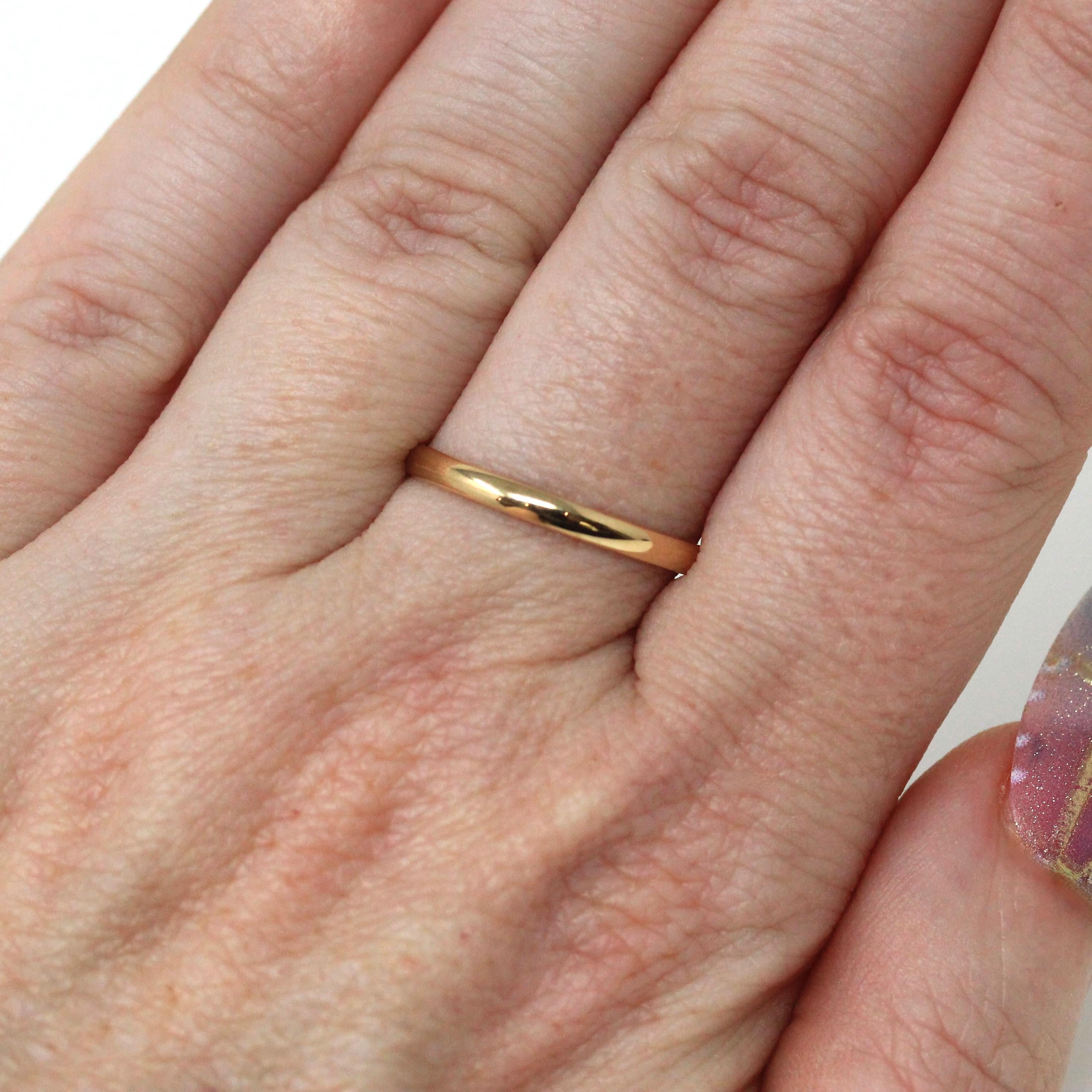 Retro Wedding Band - Vintage 14k Yellow Gold Plain Unisex Simple Stack Statement Ring - Circa 1960s Era Size 6 3/4 Fine Minimalist Jewelry