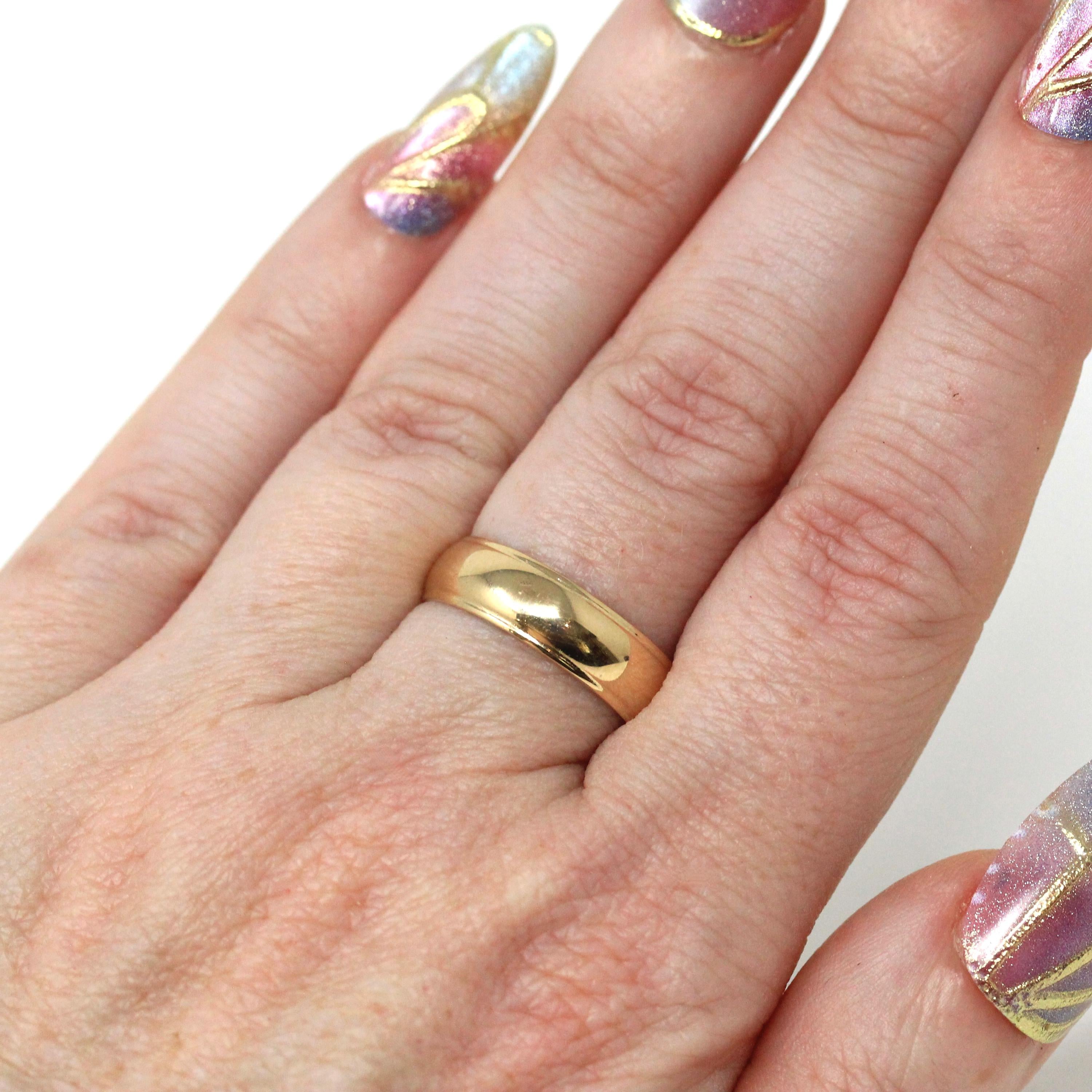 Vintage Wedding Band - Retro 14k Yellow Gold 5.5 MM Plain Comfort Fit Ring - Circa 1960s Era Size 6 Unisex Traub Fine Bridal Jewelry