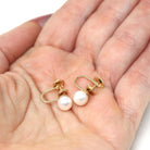 Cultured Pearl Earrings - Mid Century 14k Yellow Gold Round White Organic Gem Screw Backs - Vintage Circa 1940s Era June Birthstone Jewelry
