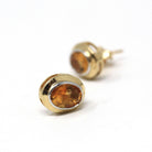Modern Citrine Earrings - Estate 10k Yellow Gold Natural Oval Orange Gemstone Bezel Post Studs - Modern 2000s Era Pierced Push Back Jewelry
